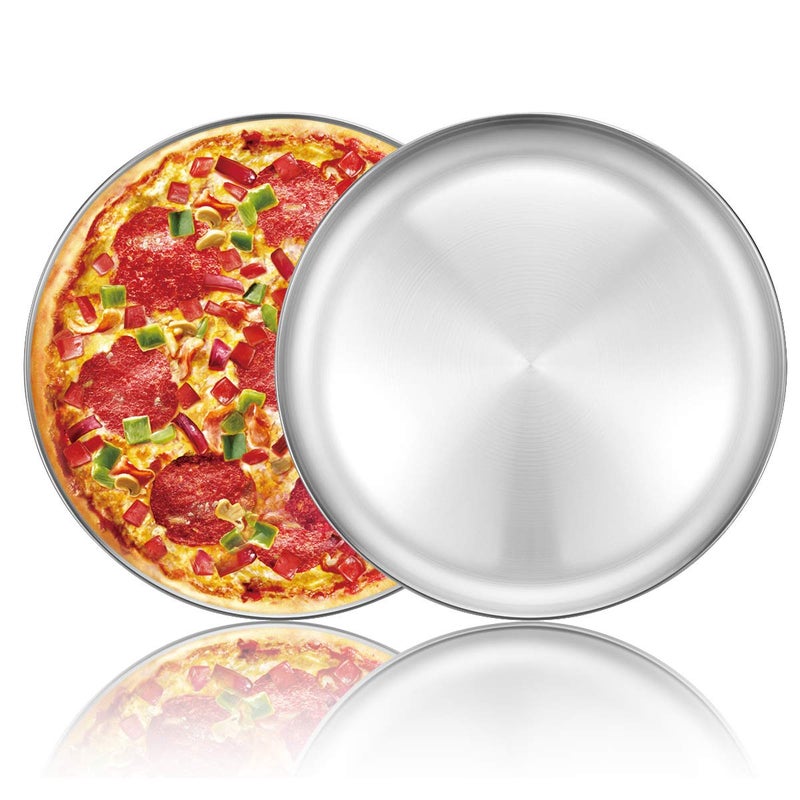 Deedro Pizza Baking Pan 12 Inch Stainless Steel Round Tray - Oven Sheet, Crisper, Healthy Cooking Pan for Pizza, 2 Pack - Image 1